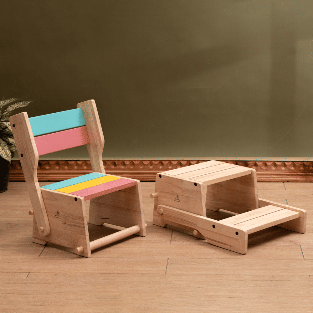 Wooden Convertible Step Stool and Chair 001